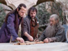 Peter Jackson, centre, with Hugo Weaving and Ian McKellen on the set of The Hobbit: An Unexpected Journey, which opens Dec. 14.