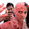 A student is smeared with pink cream to simulate a skin allergy due to cigarette smoke at a youth festival at Guru Nanak Dev University on Sept. 20 in Amritsar, India.