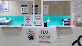 Sign indicates that they have the flu vaccine available  